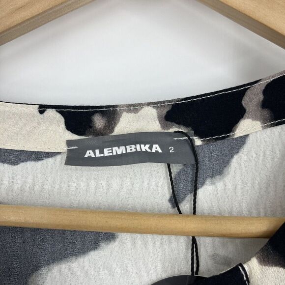Alembika Dress Size 2 6-8 Black White Tribal Print 3/4 Sleeve V Neck Midi Shift - Picture 4 of 11